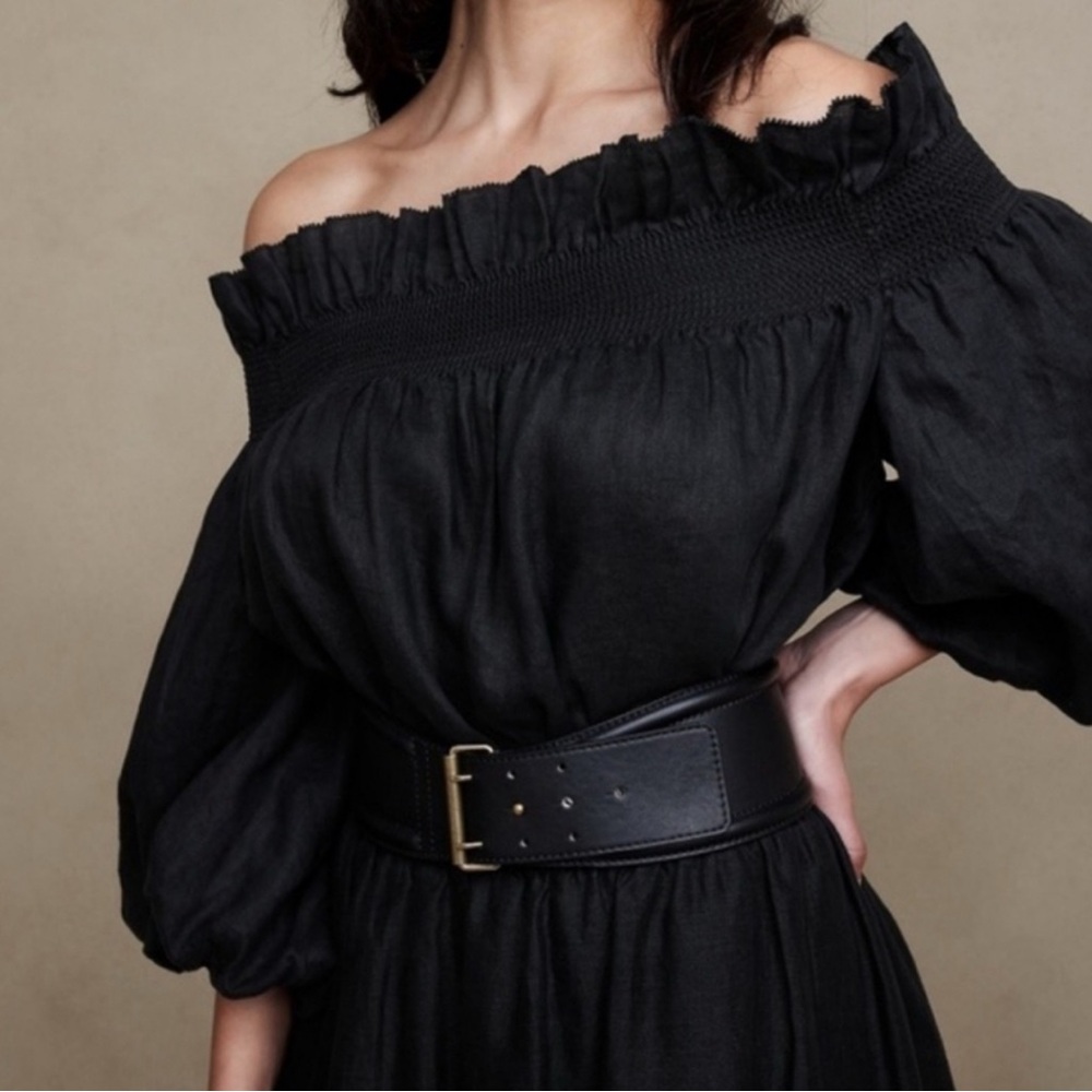 Banana Republic Bria Black Linen Off The Shoulder Balloon Sleeves Blouse Size M